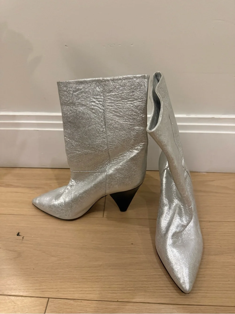 Isabel Marant Silver Metallic Pointed-Toe Ankle Boots